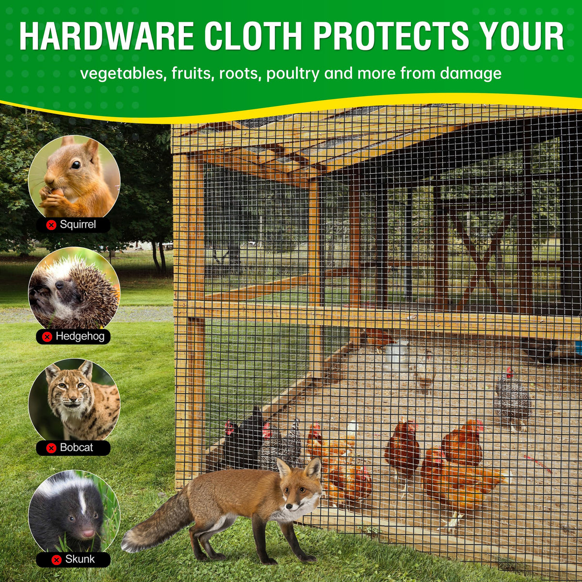 Garden coop protection with Dynabyte chicken-wire-like hardware cloth.