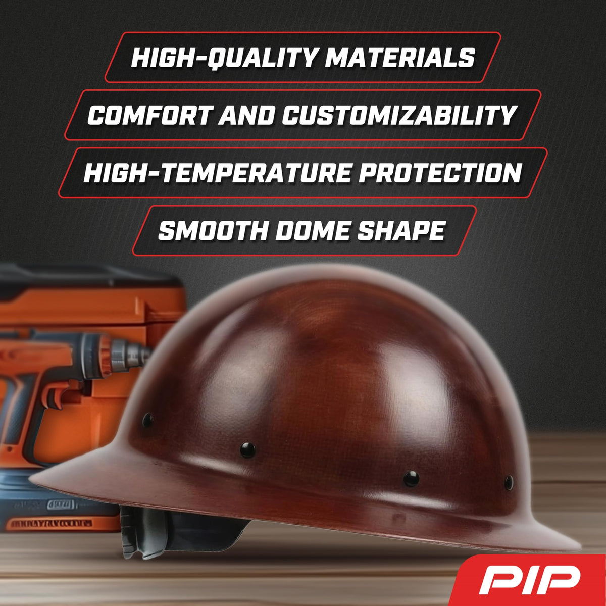 Dynamic WolfJaw side-view hard hat with full brim for sun and debris protection.
