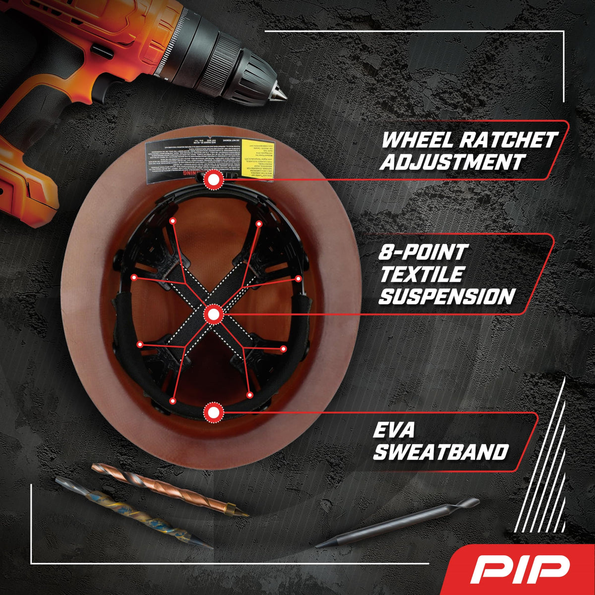 Dynamic WolfJaw 8-point suspension distributes force for comfort.