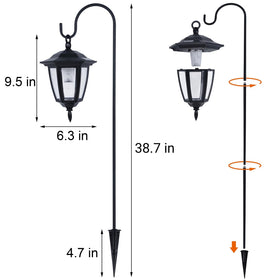 Dynaming shepherd hooks frame yard walkway at night