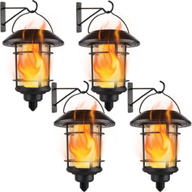 Dynaming 4-pack solar flame wall lanterns illuminate outdoor spaces with safe, flickering candle-like glow