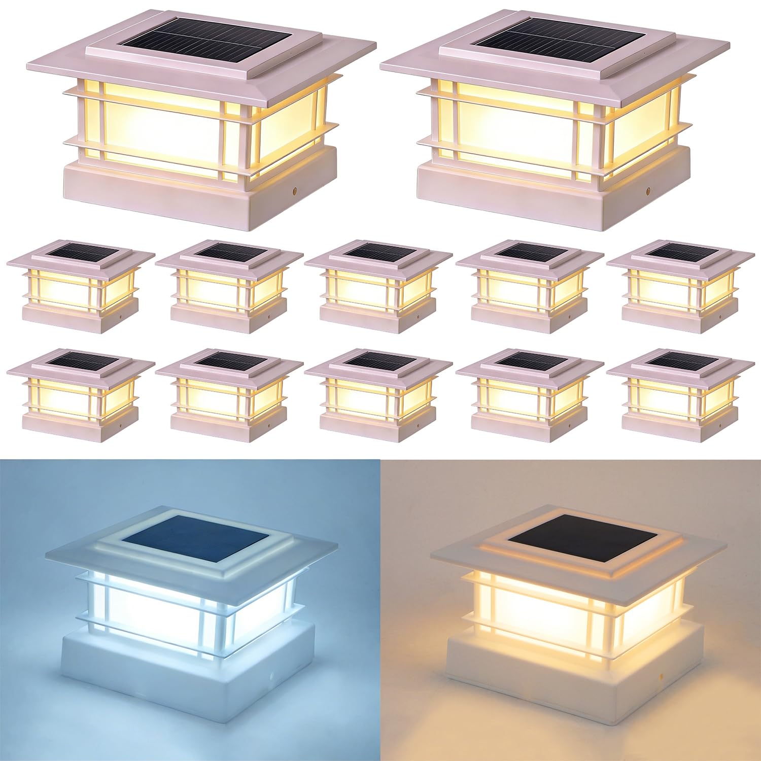 Dynaming 4x4 solar post cap light pack front view with bright illumination