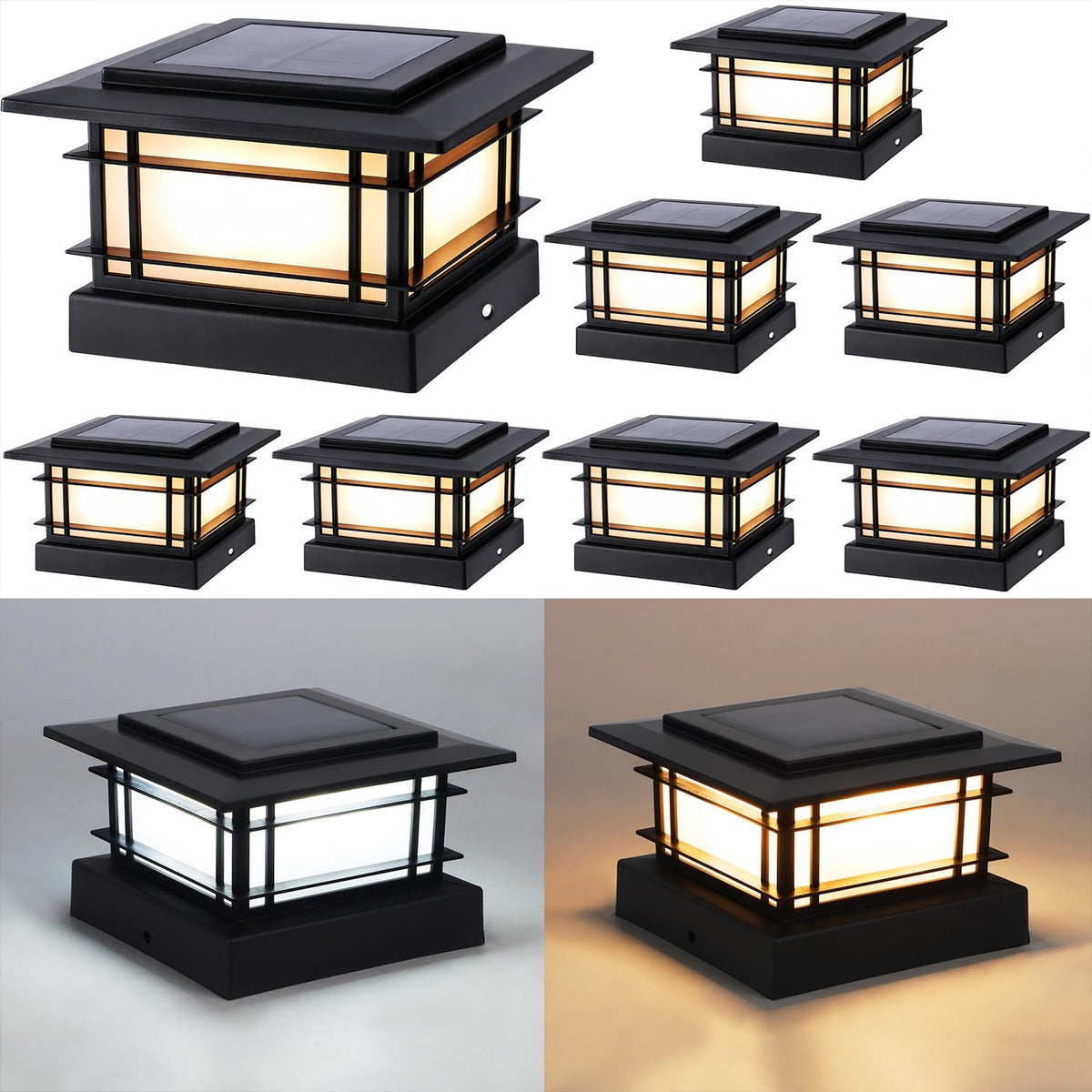 Dynaming 4x4 solar post-cap light with warm/cool modes for vinyl or wood posts.
