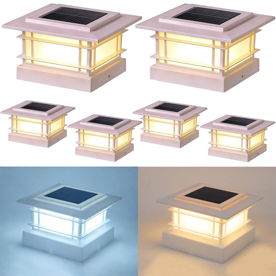 Dynaming 4x4 solar post cap lights on wooden posts brighten outdoor spaces.