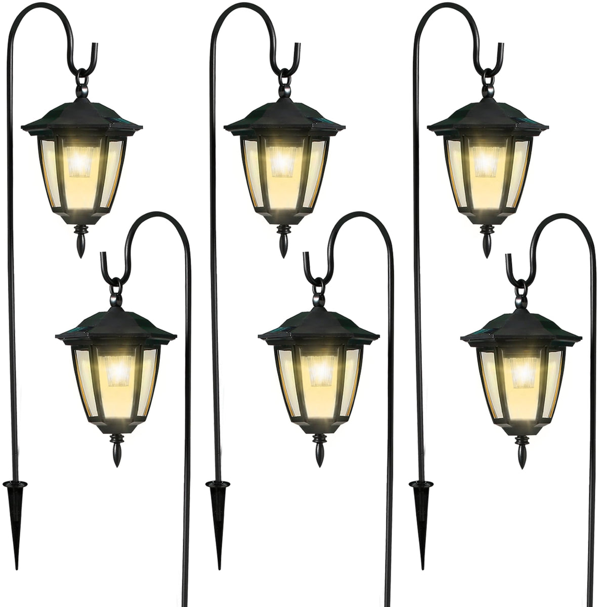 Dynaming six-pack solar hanging lanterns illuminate the garden softly at night.