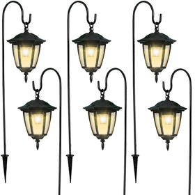 Dynaming six-pack solar hanging lanterns illuminate the garden softly at night.