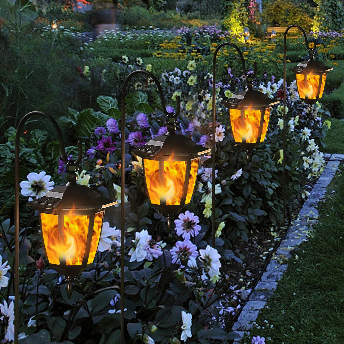 Dynaming outdoor lights decorate walkways and porches with modern flair.