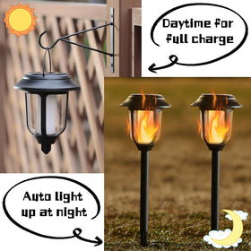 Dynaming hanging lantern light adds soft porch illumination.