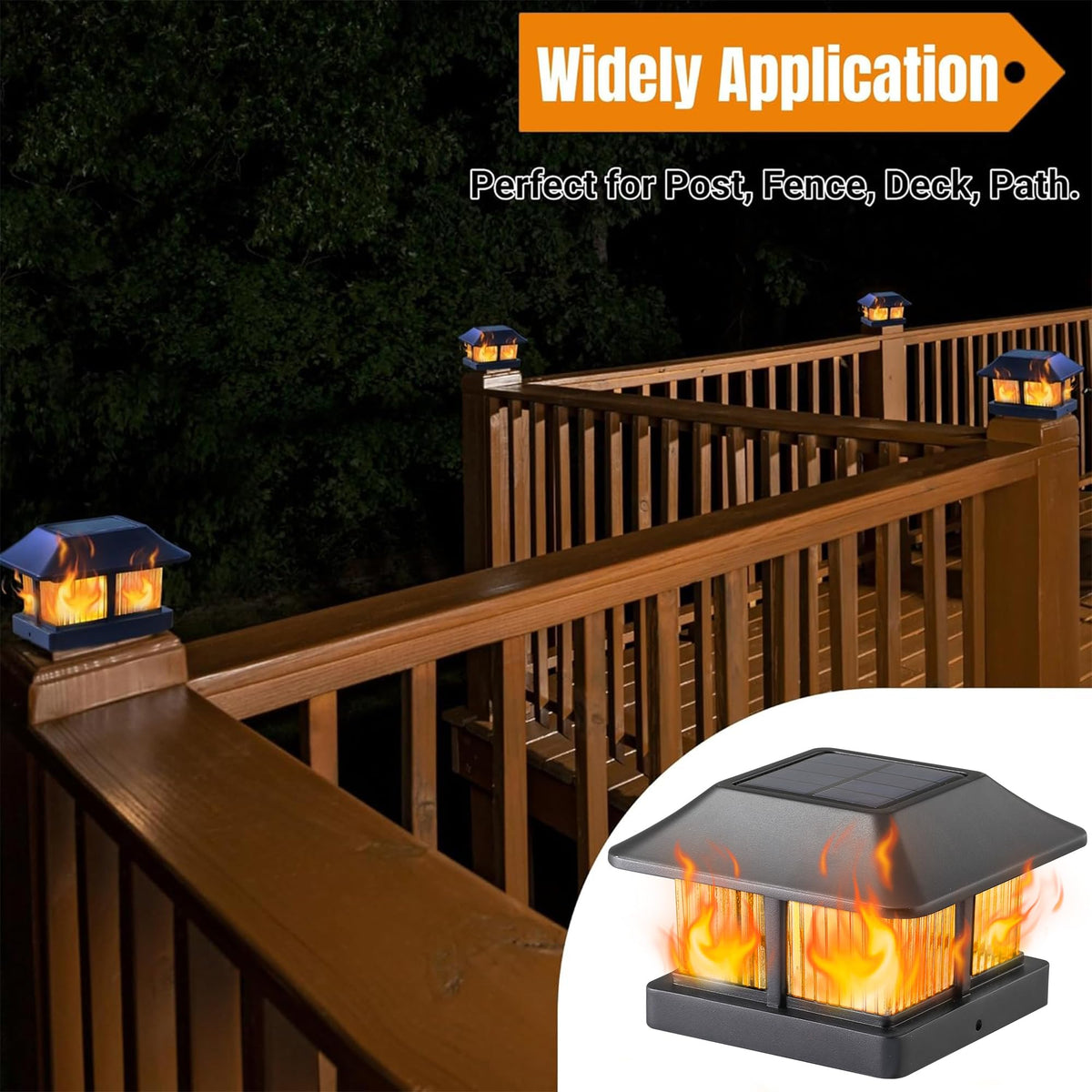 Dynaming flame-mode night view shows warm flickering glow