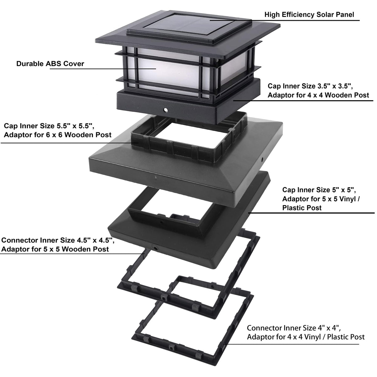 Dynaming post cap bases compatible with 3.5" to 5.5" posts