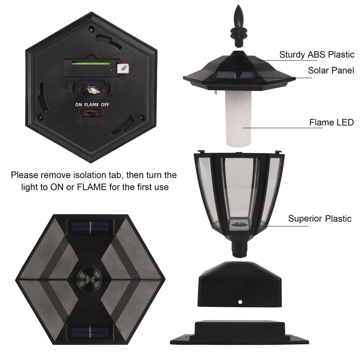 Dynaming solar flame post light garden path ambience lights walkways