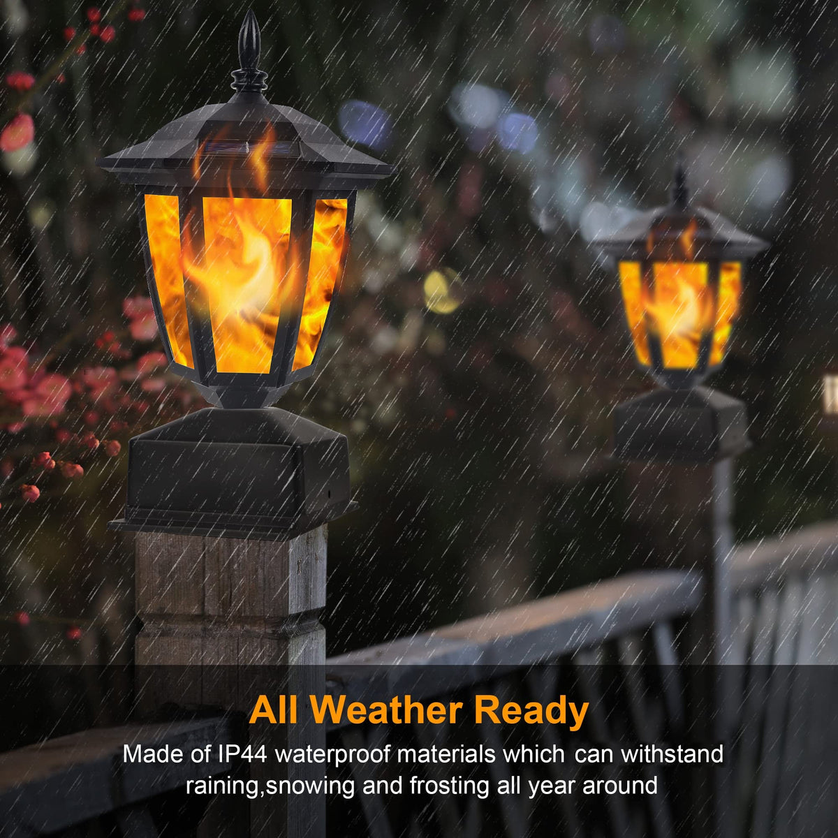 Dynaming weatherproof IP44 flame post light withstands rain and snow