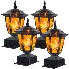 Dynaming solar flame post light top view adds warm ambience to garden entrances