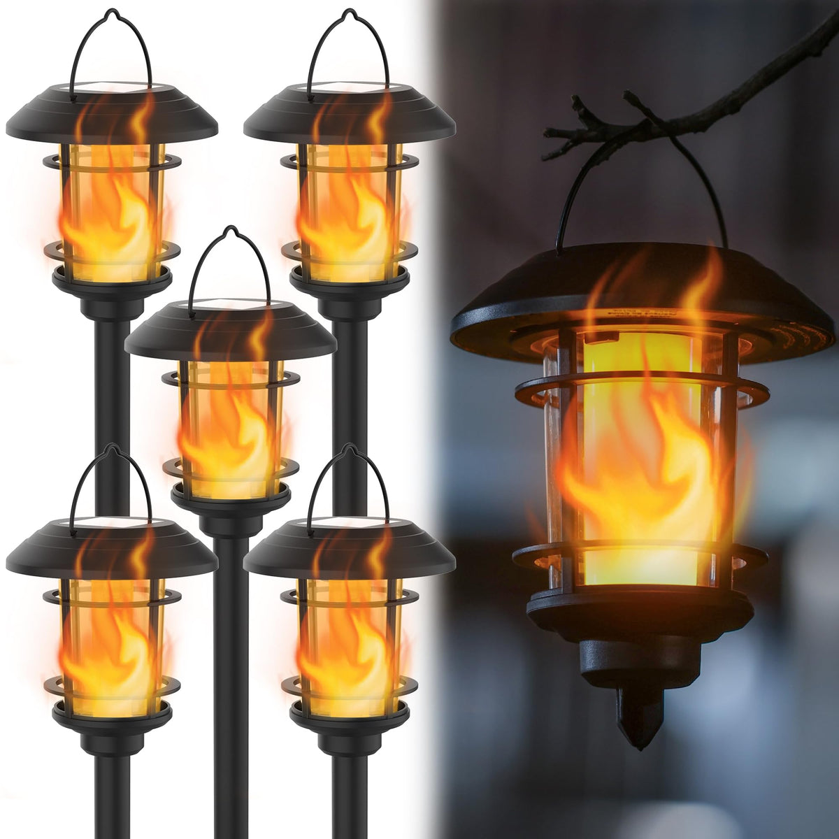 Dynaming solar flame torch six-pack provides flexible outdoor decor