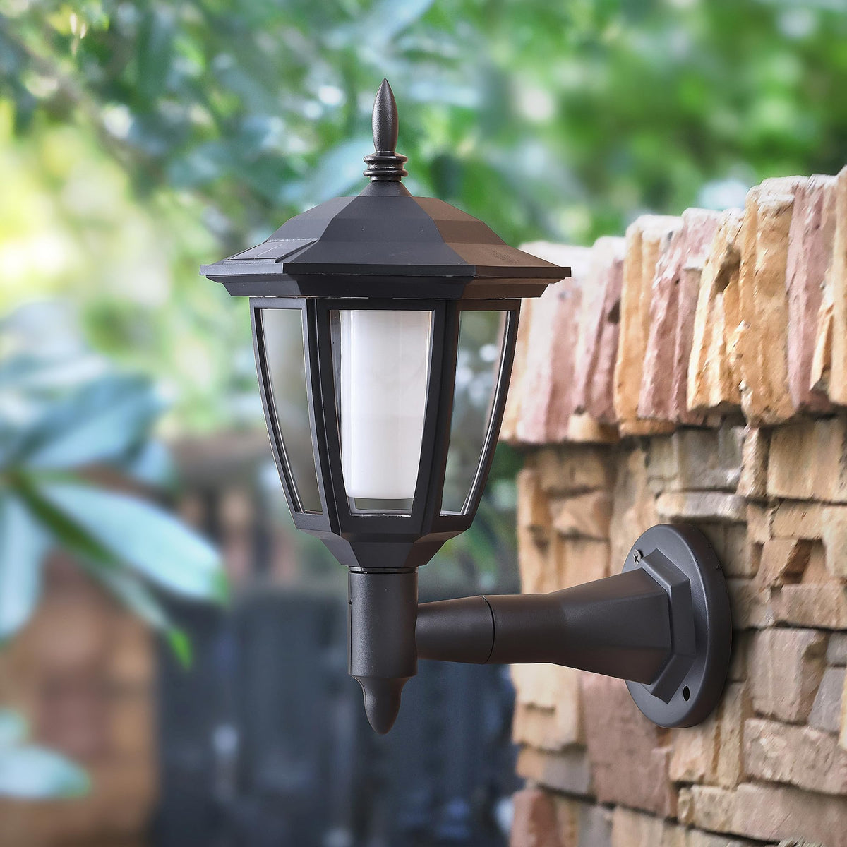 Dynaming solar flame wall lantern deck ambience enhances outdoor living