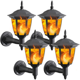 Dynaming solar flame wall lantern front view emits warm ambient light