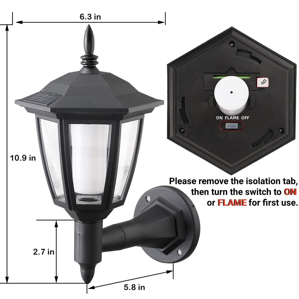Dynaming solar flame wall lantern mounted on wall enhances entryway ambience