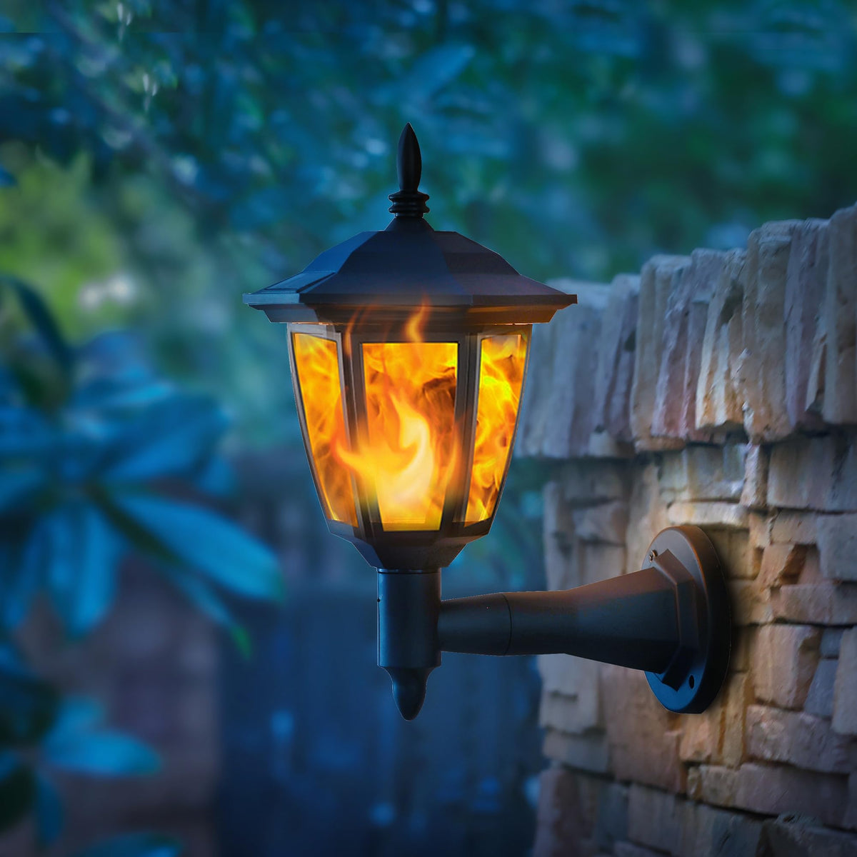 Dynaming solar flame wall lantern pathway light guides nighttime steps
