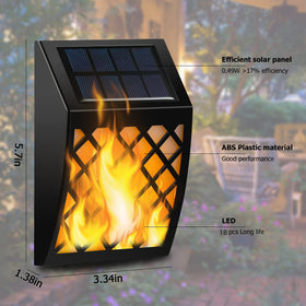 Dynaming solar flame wall light side view highlights compact outdoor silhouette.