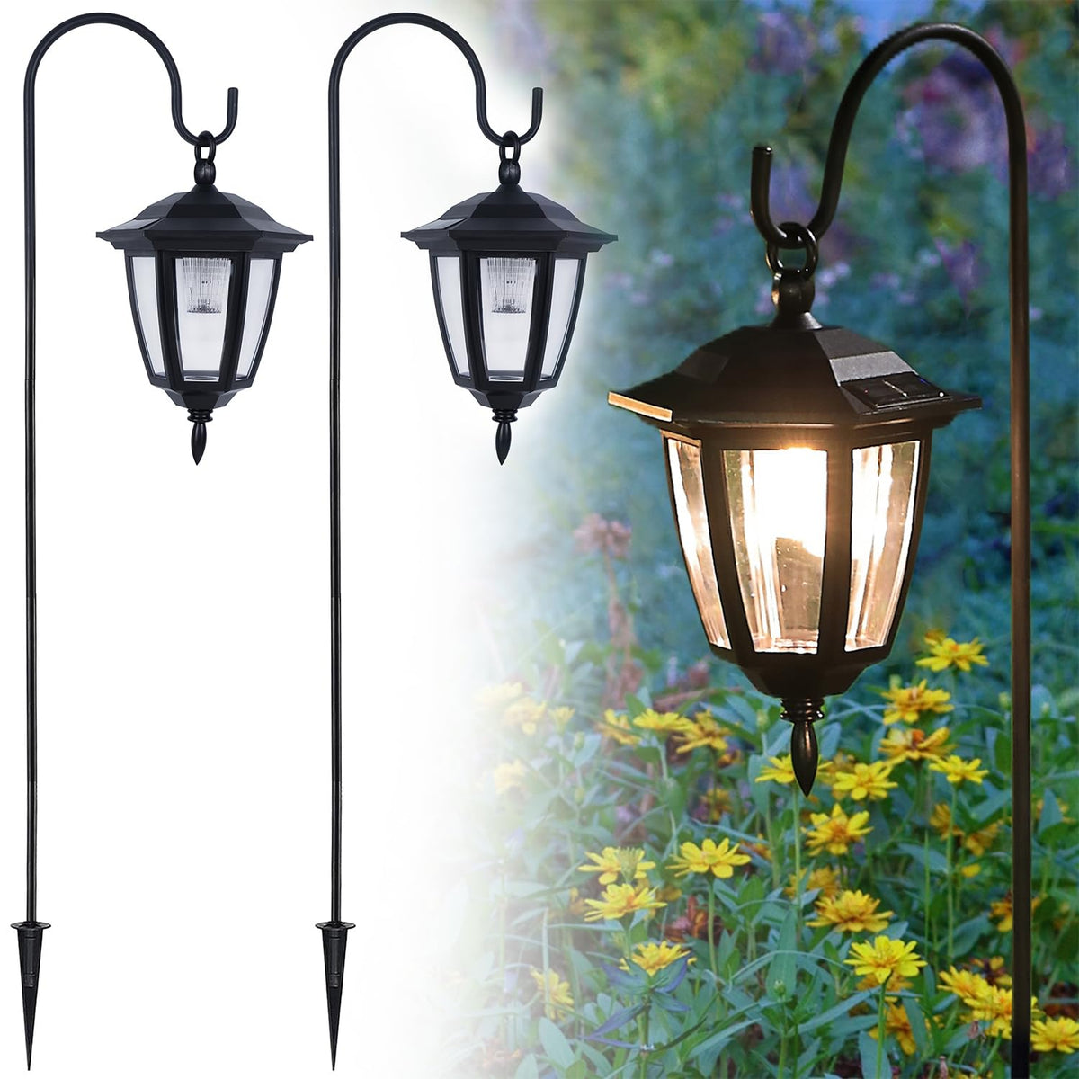 Dynaming solar hanging-lanterns-lights illuminate the patio with a warm, inviting glow.