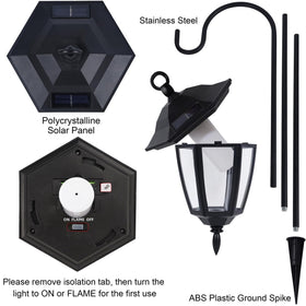 Dynaming solar-powered lights charge in direct sun and illuminate at night.