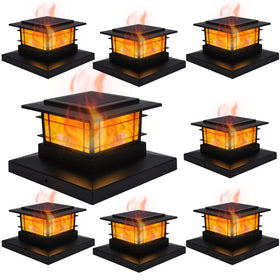 Dynaming solar post cap light with flame assembly for elegant fence decor.