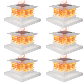 Dynaming six-pack solar post cap lights with flickering flame glow on fence post for ambiance