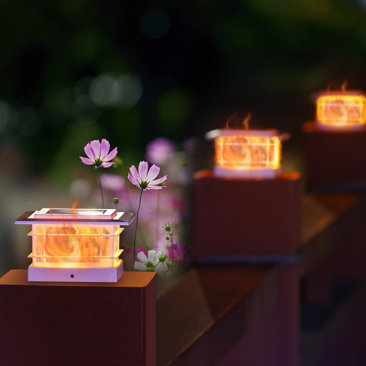 Evening illumination along a patio railing with a soft glow
