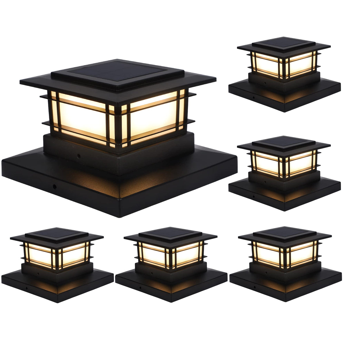 Dynaming solar post-cap light on fence post emitting a warm, inviting glow.