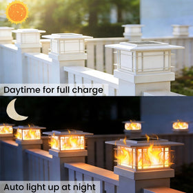 Dynaming post cap lights along a walkway providing soft illumination