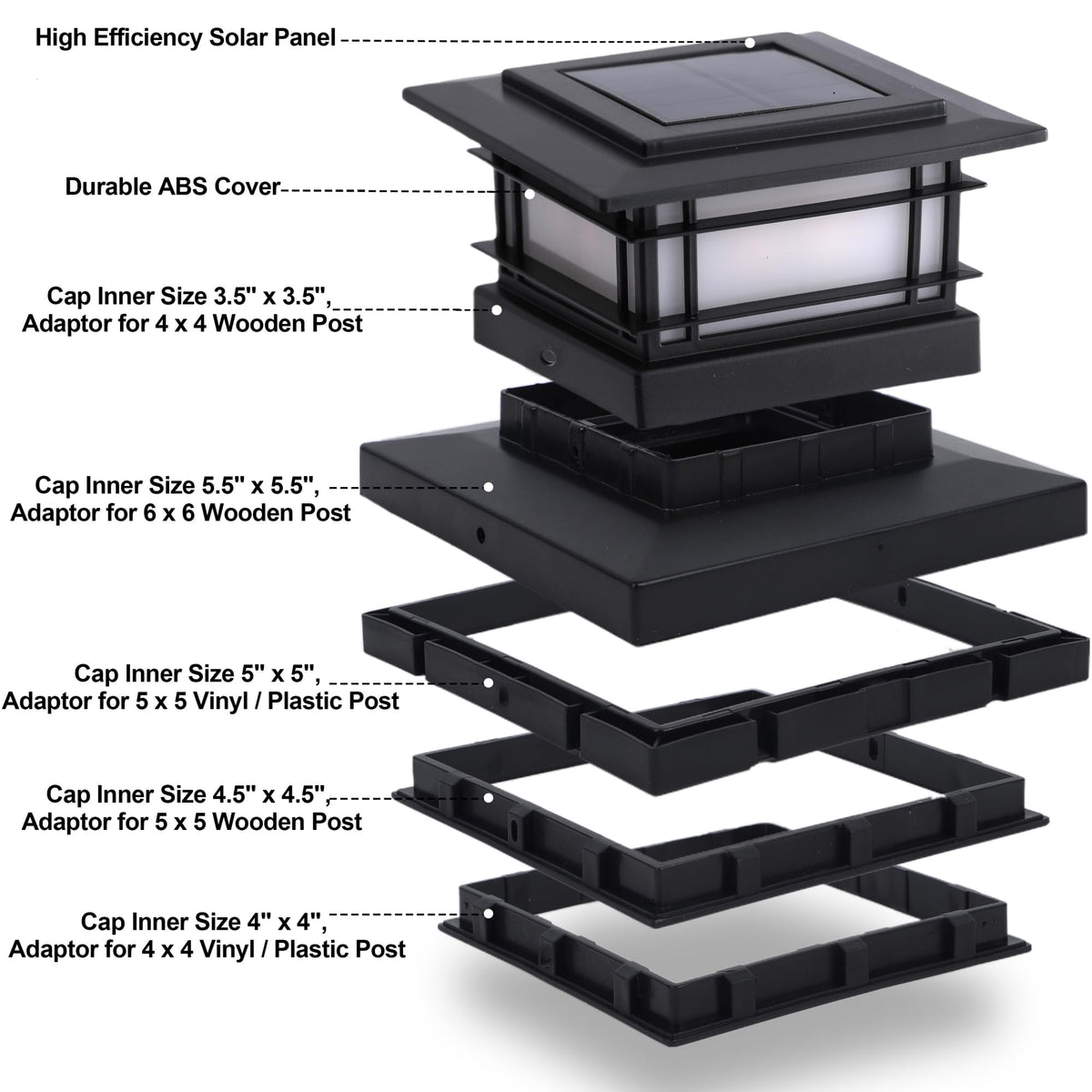 Dynaming post cap light provides warm ambience for porch and patio.