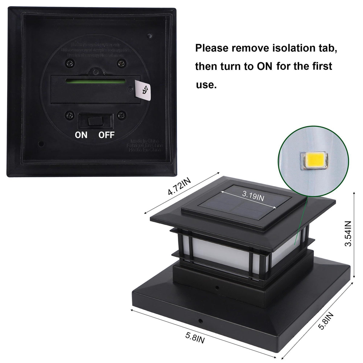 Dynaming solar post-cap light emitting warm white glow for patios.