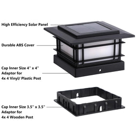 Dynaming solar-powered post cap lights auto-on at dusk for convenience.