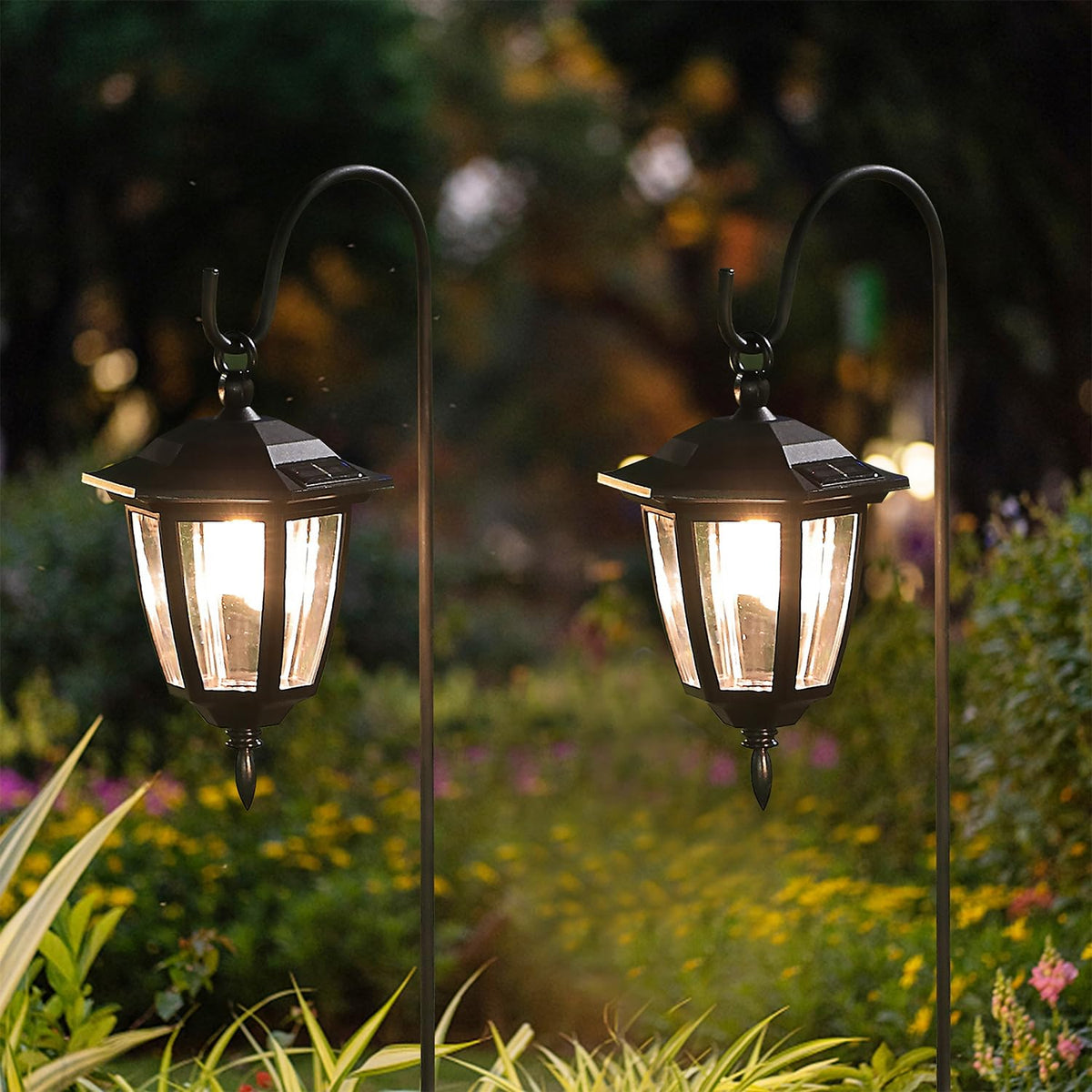 Dynaming warm-white LED lantern creates cozy ambience for porch or deck.