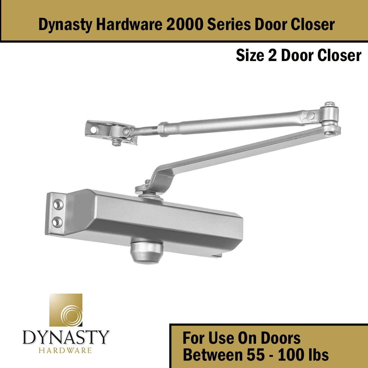 Dynasty Hardware 2000 Series closer side profile highlights compact design for space-saving doors.