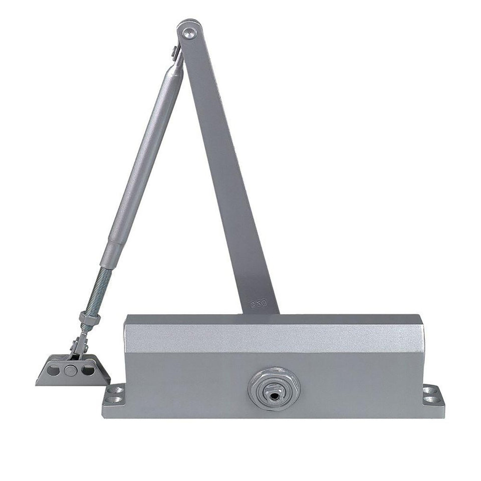 Dynasty Hardware 3000 Series door closer installed in surface-mount configuration for easy retrofit