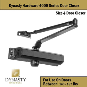 Dynasty Hardware 4000-series arm and fasteners simplify secure setup.