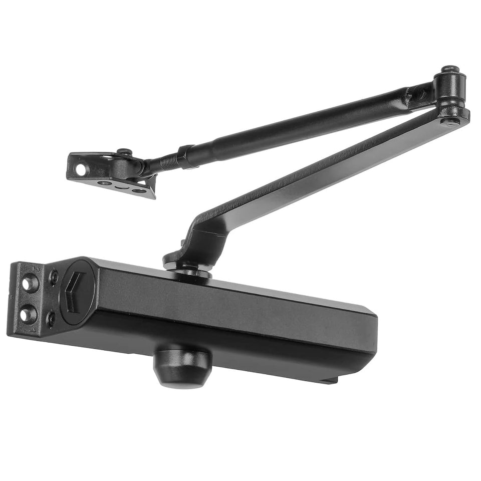 Dynasty Hardware 4000-series bronze finish close-up highlights durable door closer.