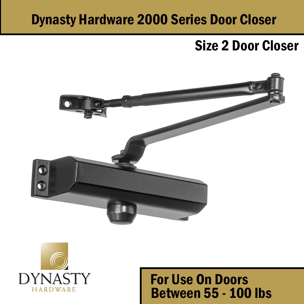 Arm detail and mounting hardware for easy surface- or top-jamb installation