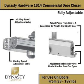 Dynasty Hardware back-check feature controls opening for safety.