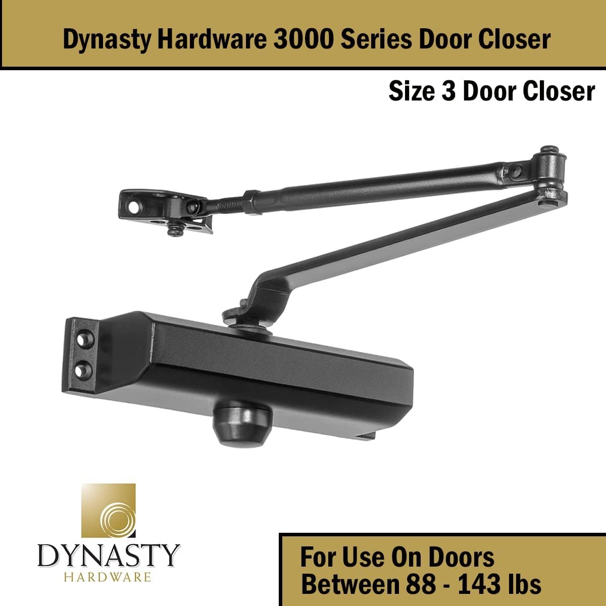 Installation kit included for easy setup of the Dynasty door closer