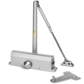 Dynasty Hardware surface-mount door closer for clean, space-saving installation.