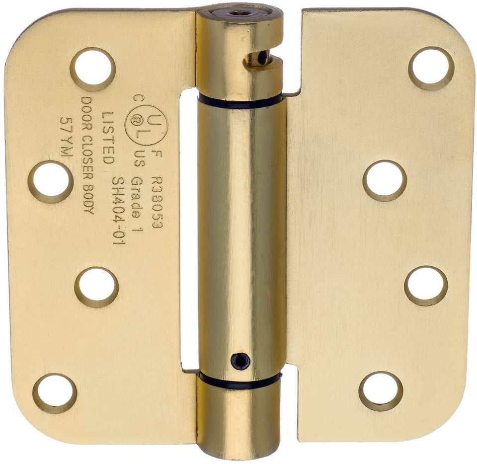 Dynasty Hardware 4-inch satin brass door hinge for interior and exterior use.
