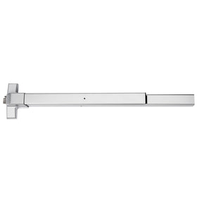 Dynasty Hardware panic bar aluminum finish matches commercial doors and resists wear.