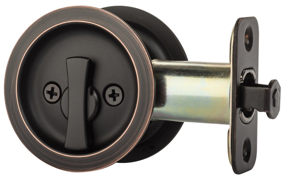 Dynasty Hardware pocket door latch in aged bronze finish for interior rooms