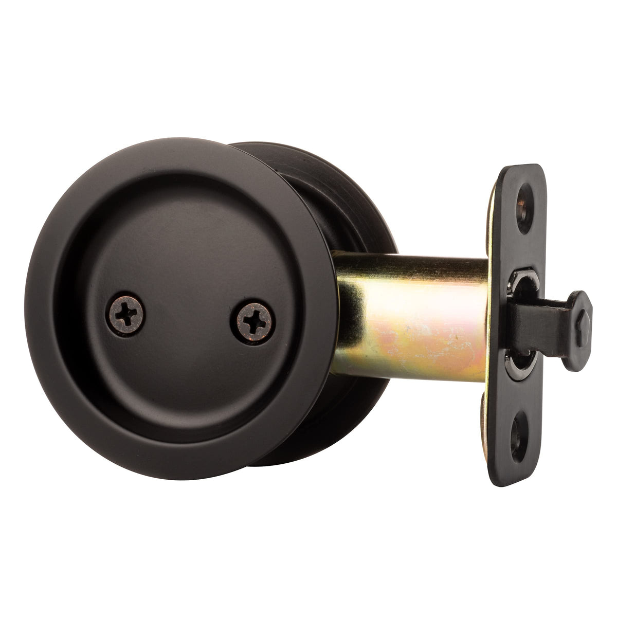 Dynasty Hardware latch shows easy installation on standard bore for quick updates.