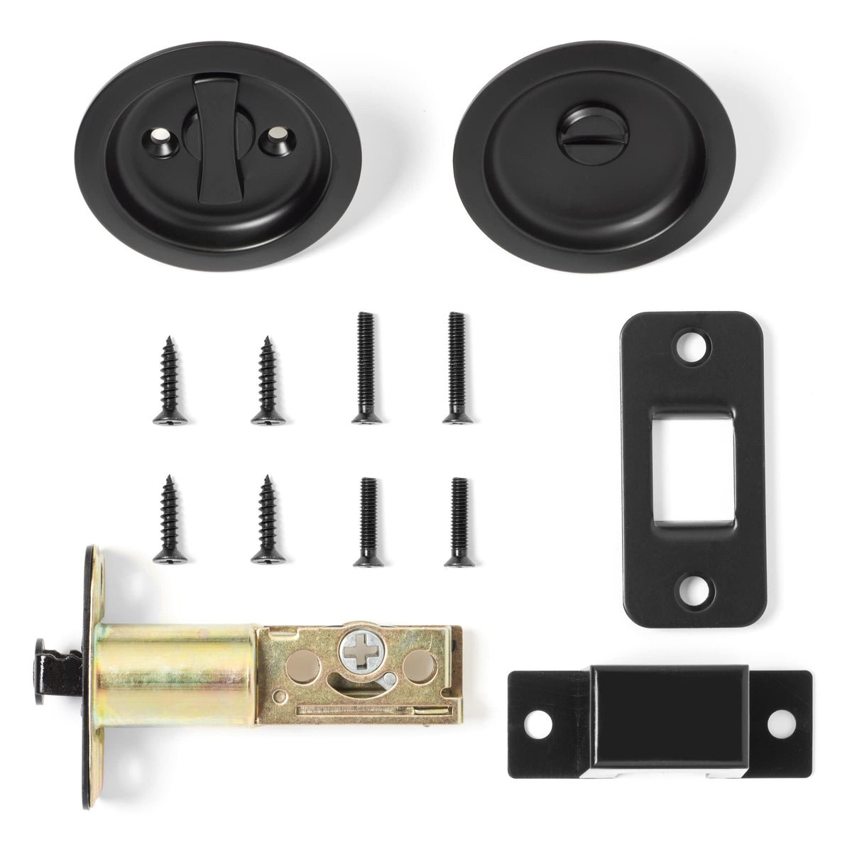 Dynasty Hardware flat black finish enhances bathroom decor with privacy