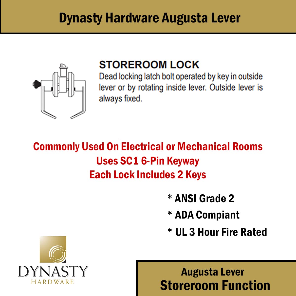 Dynasty Hardware storeroom lock ada-compliant badge highlights barrier-free access.