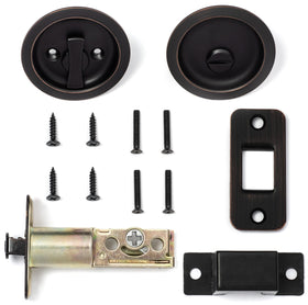Universal-fit Dynasty Hardware pocket door system on a standard door