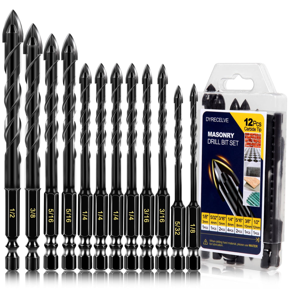DYRECELVE 12-piece concrete drill bits for masonry on concrete and brick